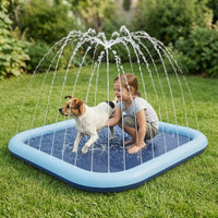 Splash Pad with Sprinkler Easy-Topet Cleaning Splash Pad Water Play Mat with Sprinkler Outdoor Safe for Pets, Backyard, Lawn