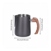 Latte Art Jug with Wooden Handle Easy to Clean Stainless Steel Milk Steaming Pitcher Great Gift Idea Stainless Steel Steaming Pitcher for Home Kitchen