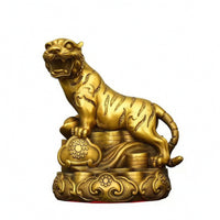 Tiger Figurine with Base Ornate Tiger Statue with Base Metal-Finish Decor for Collectors, Shelf, Desk