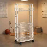 Rolling Storage Trolley Flip-Style Mobile Storage Trolley Metal Basket Rack Exposed-frameFrame Shelving Single-Piece Rectangular