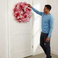 Valentine Wreath Shape-Holding Pink Ribbon Wreath Glittery for Door, Window