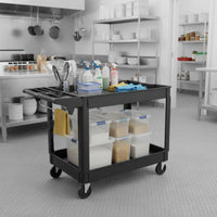 Easy to Clean 2-Tier Utility Trolley Sturdy 2 Tier Utility Trolley Large Capacity Multipurpose Rolling Organizer Multi-Functional for Restaurant, Warehouse, Workshop, Garage