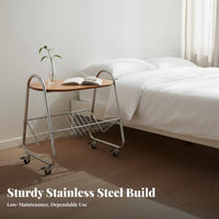 2-Tier Wheeled Rack Minimalist and aesthetic Bedside Table With casters for Beside a Sofa