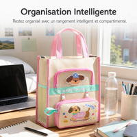 Cute Cartoon Student Tote Bag for Tutoring and Document Storage