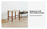 Woven Top Wooden Stool sturdy Wood Frame Footrest Multifunctional for Living Room
