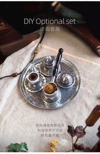 土耳其进口纯铜咖啡壶高端套装紫铜纯手工欧式美式复古银色手冲壶
