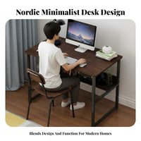 Easy Assembly Simple Study Desk Multi-Purpose Minimalist Office Desk Sturdy Frame Writing Table with Storage Modern Design for Students, Teenagers, Professionals, Small Apartment, Bedroom, Dorm Room
