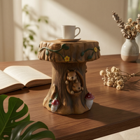 Animal Themed Stool Weathered Look Squirrel Carved Stool Hand Painted Outdoor Decor for Courtyard, Park