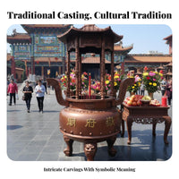 Large Outdoor Temple Censer Ornate Traditional Design Six Dragon Pillar Ceremonial Smoke Burner Weather Resistant Round Cast Iron Ceremonial Smoke Urn