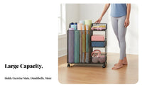 Space Saving Home Gym Storage Rack Mobile Design Exercise Equipment Organizer Sturdy Construction Home Gym Rolling Rack Large Capacity