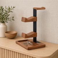 Headset Stand with Gaming Controller Holder Wood and Metal Headphone Stand with Tray Curved Hanger Wooden Headset Holder for Gaming Enthusiasts