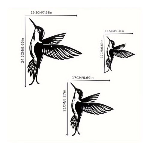 3 Pieces Black Hummingbird Wall Decor Flat Metal Hummingbird Wall Art Iron