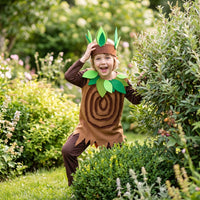 Three-Piece Tree Costume with Headpiece Leafy Tree Costume Long-Sleeve Apparel for Children, Halloween