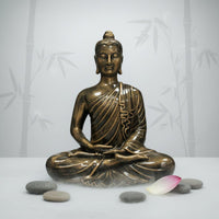 Meditating Buddha Sculpture Antique Finish Seated Buddha Figurine for Buddhists
