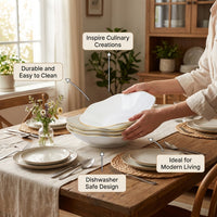 Bone China Serving Plates with Gold Trim, Modern Minimalist Style