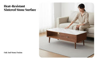Sintered Stone Tabletop Coffee Table with Drawers and Shelf Modern Minimalist Design Rectangular Coffee Table with Drawers Long-Lasting Sturdy Household Furniture Heat Resistant for Apartment Dwellers, Families, Adults, Living Room, Home, Lounge Area