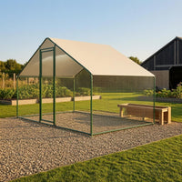Covered Avian Pen Mesh Metal Chicken Coop Peaked Roof Avian Coop for Outdoors