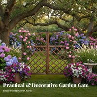 Wooden Lattice Gate Weather-Resistant Arched Double Garden Gate Anti Carbonized Fir Wood Fence for Homeowners, Yard, Vegetable Bed, Patio