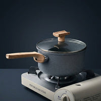 Frying Pan and Small Saucepan Set for Induction Hob, Cast Iron Induction Pot with Saucepan Lid for Home Cooking, Wooden Handle, Electric Hobs