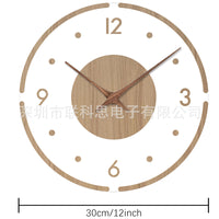 跨境新款北欧原木风圆形实木数字挂钟客厅创意装饰钟表静音时钟