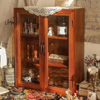 Retro Storage Cabinet Glass Doors Handmade Tabletop Storage Hutch for Collectors