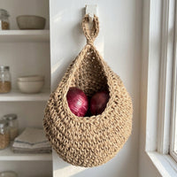 Hanging Basket for Kitchen Storage and Fruit Basket Display, Hand-Woven Hanging Storage for Vegetable Storage, Farmhouse Decor, Teardrop