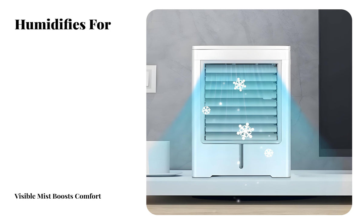 Desktop Air Chiller Mist Humidifier Desktop Cooling Fan Triple Wind Settings Mini Water-Cooling Chiller for Students, Office Workers, Desk