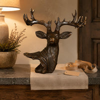 Deer Head Sculpture Antique Finish Table Ornament Craftsmanship Home Decor