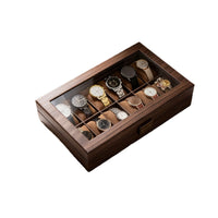 Retro Wooden Watch Storage Box with Drawer, Large Capacity, Transparent Lid