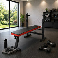 Folding Weight Bench Space-Saving Barbell Rack Bench Red Trim
