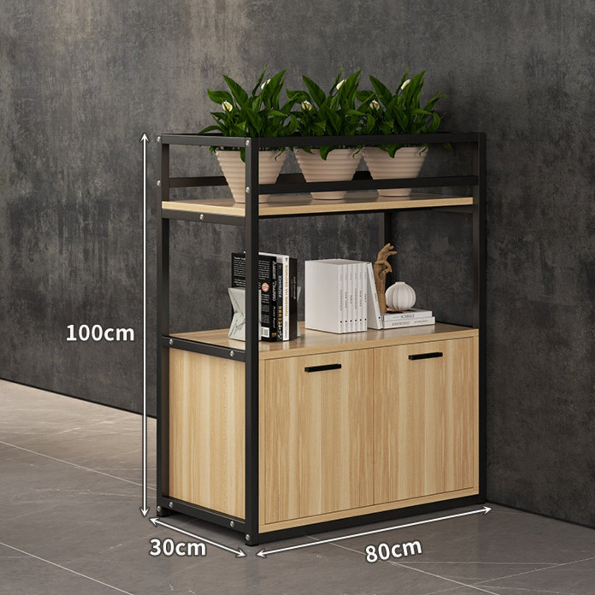 Freestanding Divider Shelf Decorative Office Partition Cabinet Space-Saving Storage Cabinet with Planter for Interior Designers, Restaurant, Workspace