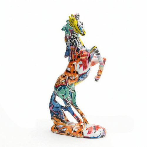 Horse Figurine Graffiti Horse Statue Rearing for Bookshelf