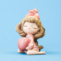 Girl Piggy Bank Desktop Ornament Decor Statue Pink Finish for Children, Friends