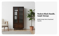 Nordic Design configurable bookshelf with Glass Doors Integrated Drawers Tall Hutch with Glass Doors Floor-Standing bookshelf Large Capacity for Book Lovers, Homeowners, Families, Living Room, Corner Spaces, Home Office, Bedroom