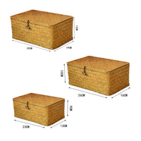 Straw Storage Box with Lid Eco-Friendly Material Woven Seagrass Storage Basket
