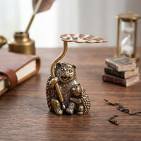 Hedgehog Statue with Umbrella Metal Hedgehog Figurine Textured for Shelf