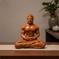 Seated Muscle Buddha Figurine Creative Gift Wooden Bodybuilder Buddha for Office