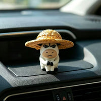 Cute Cow with Hat Car Dashboard Decoration, Resin