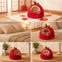Enclosed Pet Bed Semi-Enclosed Cave Bed Soft Pet Bed with Removable Pad for Kittens, Small Dogs, Living Room, Bedroom