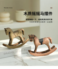 Hand-Carved Wooden Rocking Horse Figurine Vintage Style