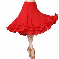 360 Degree Billow Dance Skirt Built-in Lining Latin Dance Practice Skirt for Dancers