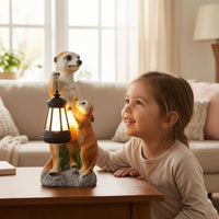 Meerkat Sculpture with Lantern LED Solar Garden Statue Low Maintenance for Patio