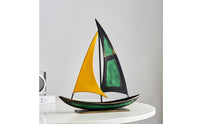 Metal Sailboat Ornament Yellow Sail Sailboat Desk Decoration Extended Base