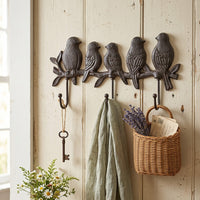 Nordic Creative Vintage Cast Iron Five-Bird Animal Hook Wall Decor for Entryway and Coat Hanging