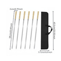 6 Pieces Stainless Steel Barbecue Skewer Heavy Duty Long Wooden Handle Skewer Food Grade Bbq Kebab for Picnic
