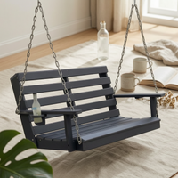 2 Seat Swing Bench Plastic Wood Two-Person Swing Bench Metal Chain Hanging System Cup Holders for Patio, Garden