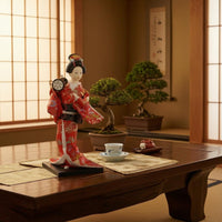 Geisha Doll Ornamental Headpiece Decorative Craft Ornament Wooden Base
