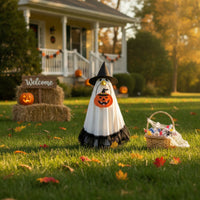 Halloween Porch Goose Costume with Pumpkin Bag Festive Lawn Goose Outfit with Witch Hat Playful Witch Costume with Pumpkin Bag Spooky for Homeowners, Decorators, Entryway, Yard