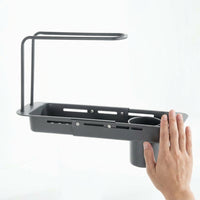 Telescopic Drain Basket Kitchen Sink Drainer, Stainless Steel Rectangular Over the Sink Rack, Slotted Kitchen Organiser for Counter Space Saving