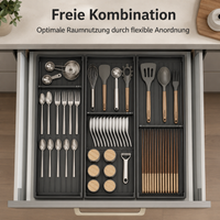 Cutlery Box for Drawers Organizer, Aluminum Alloy Cutlery Insert 46cm, 3 Compartments, for Kitchen and Household